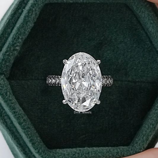 10 CT Oval Cut Lab Diamond Three Row Engagement Ring