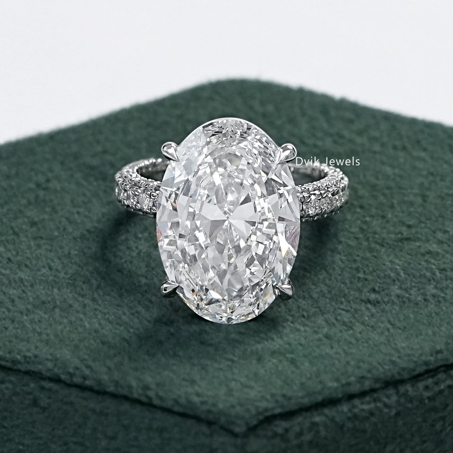 10 CT Oval Cut Lab Diamond Three Row Engagement Ring