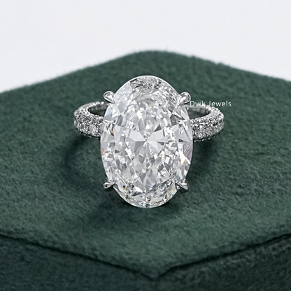 10 CT Oval Cut Lab Diamond Three Row Engagement Ring