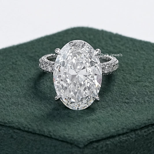10 CT Oval Cut Lab Diamond Three Row Engagement Ring
