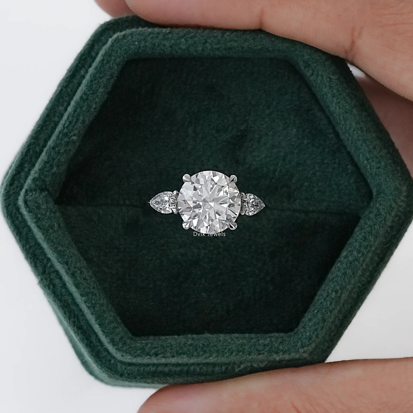 4 CT Round Cut Lab Diamond Three Stone Ring
