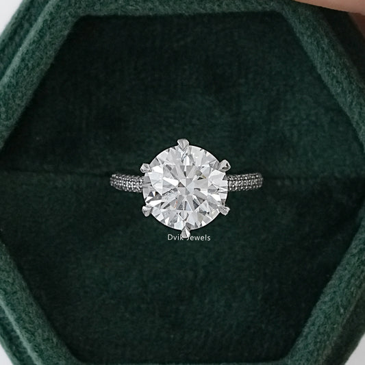 5 CT Round Lab Diamond Accent Set Engagement Ring