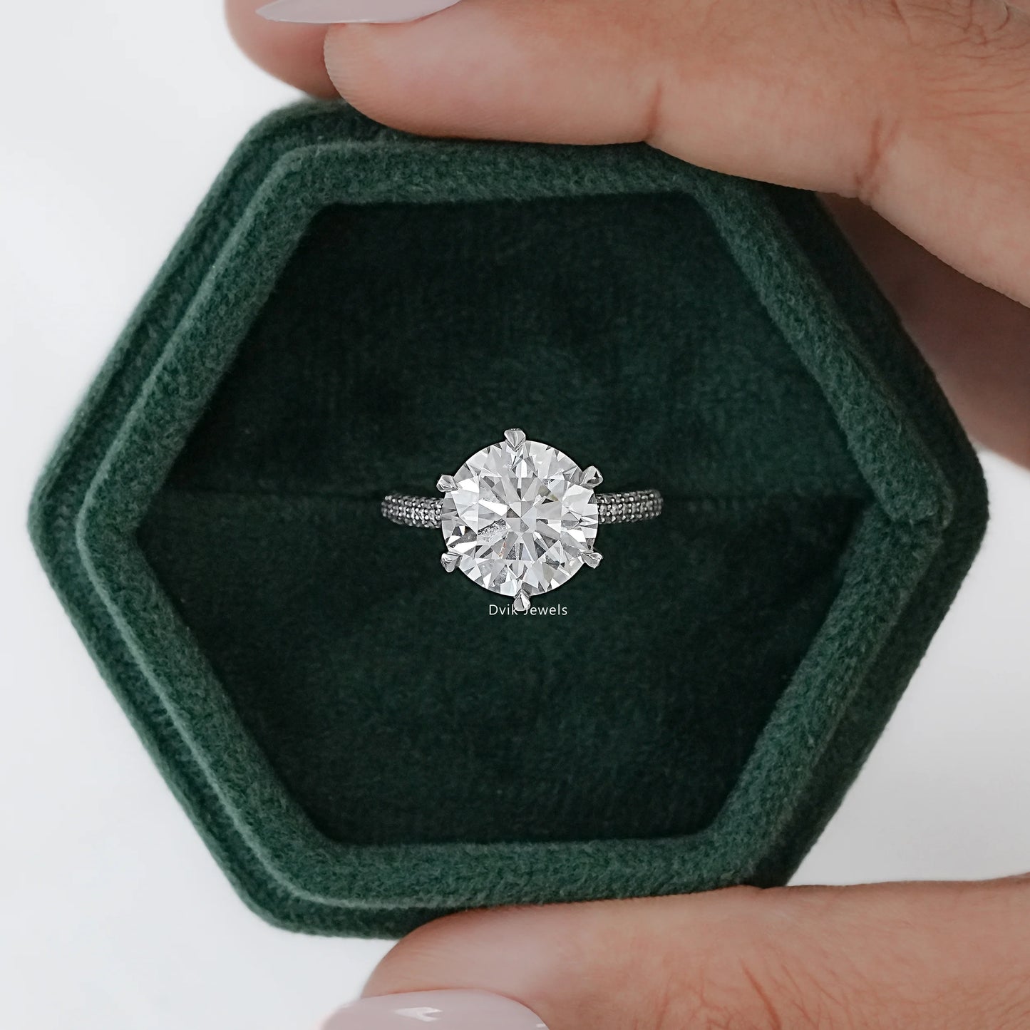 5 CT Round Lab Diamond Accent Set Engagement Ring