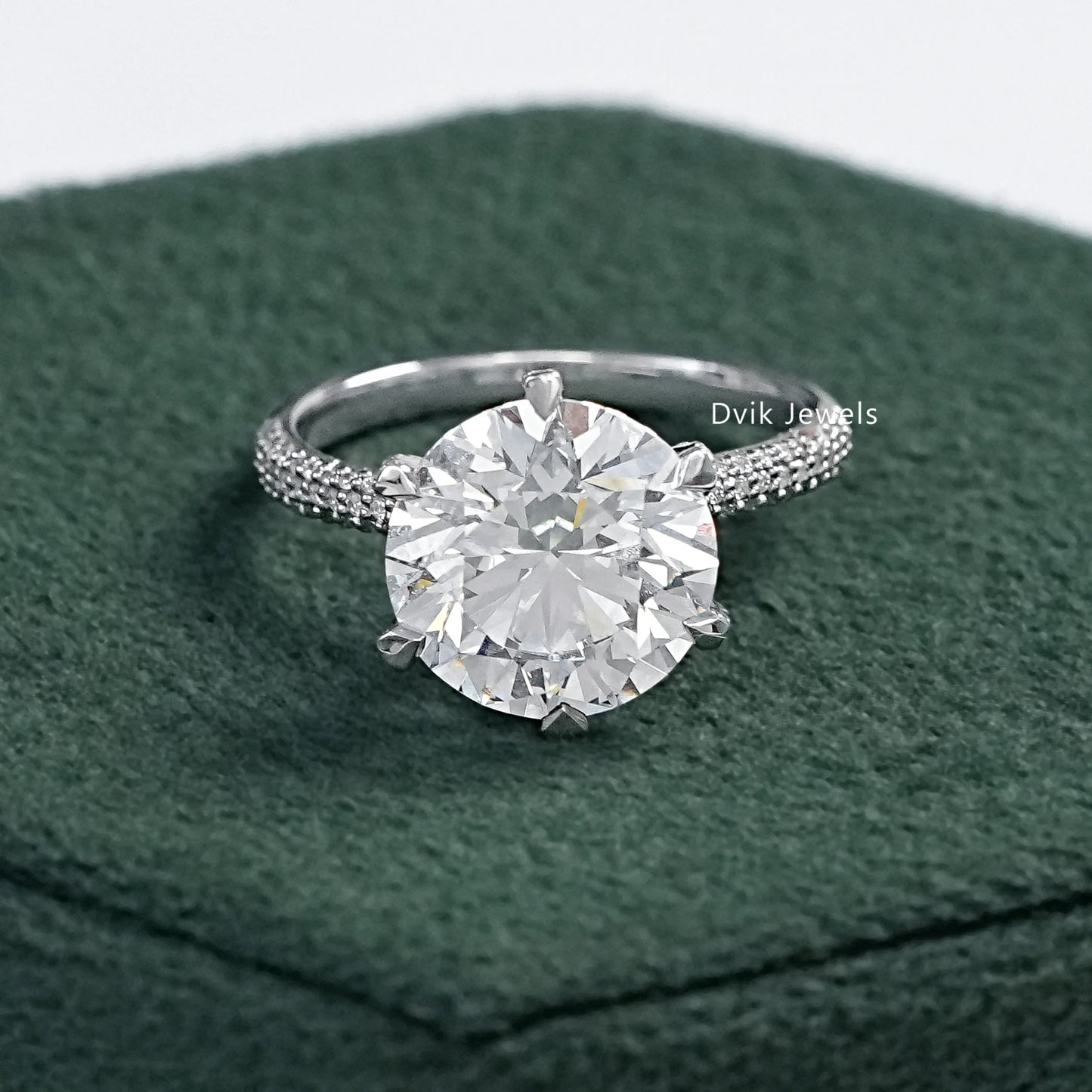 5 CT Round Lab Diamond Accent Set Engagement Ring