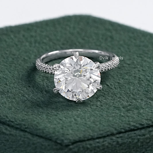 5 CT Round Lab Diamond Accent Set Engagement Ring