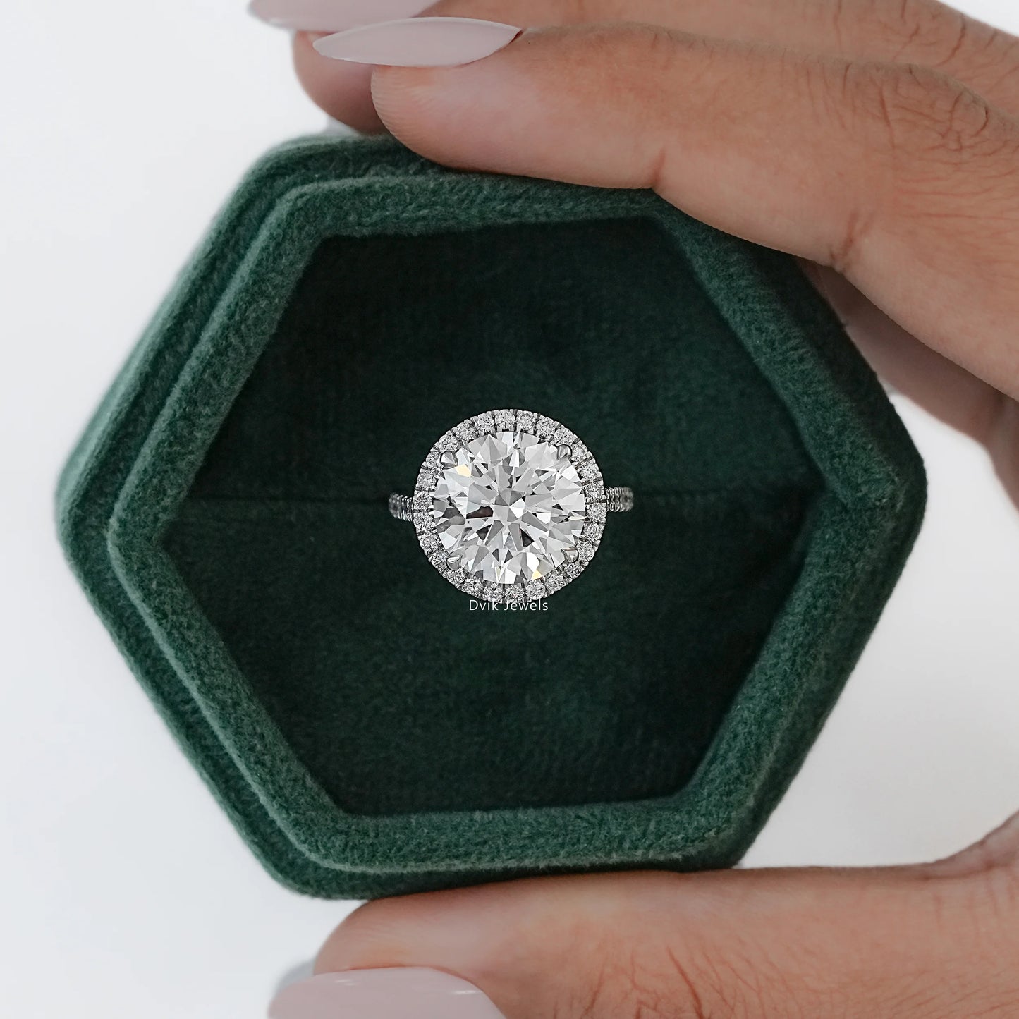 6 CT Round Cut Lab Diamond Halo Accent Wedding Ring