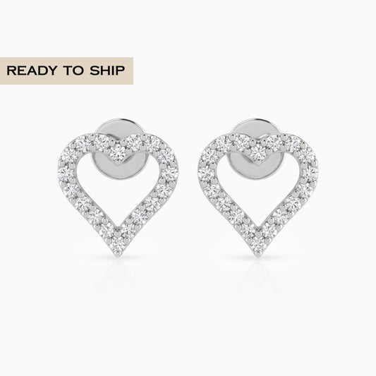 Open Heart Round Diamond Stud Earrings