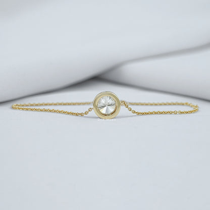 Gold chain bracelet with diamonds bezel setting in jewelry box