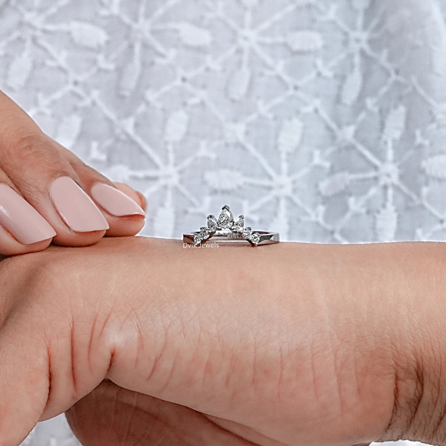 Pear And Round Diamond Curved Dainty Ring