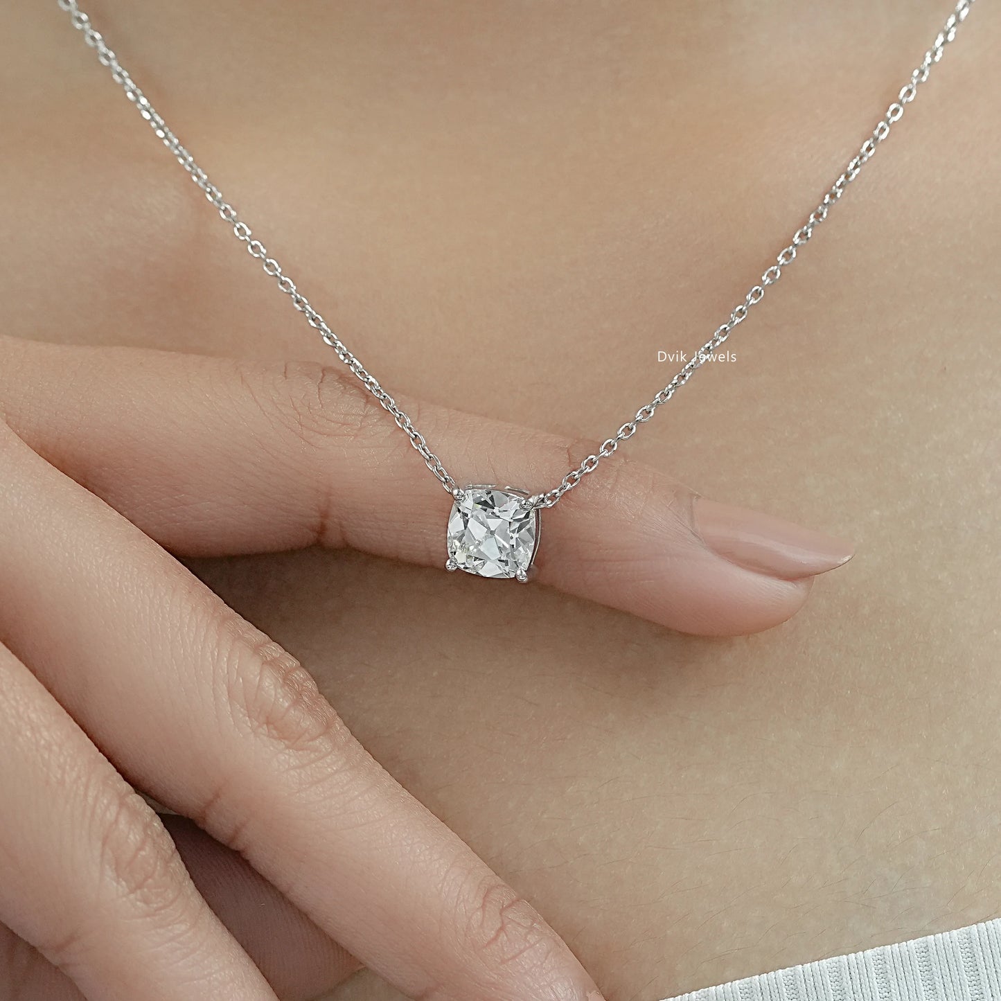 Square Old Mine Cushion Cut Lab Diamond Solitaire Pendant Pendant
