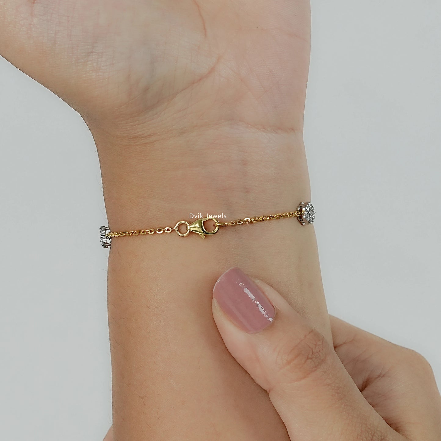 Floral Cluster Lab Diamond Station Chain Bracelet