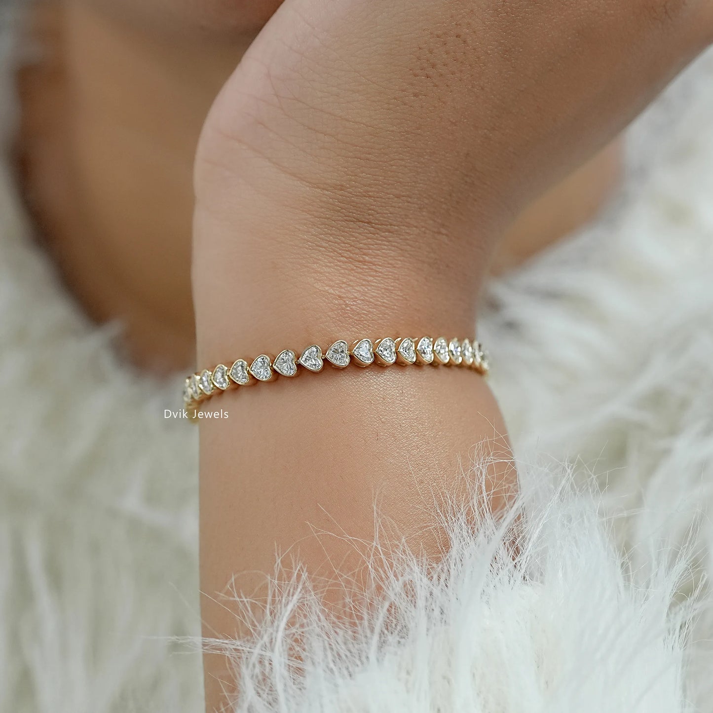 Bezel Set Heart Cut Lab Diamond Tennis Bracelet Bracelet