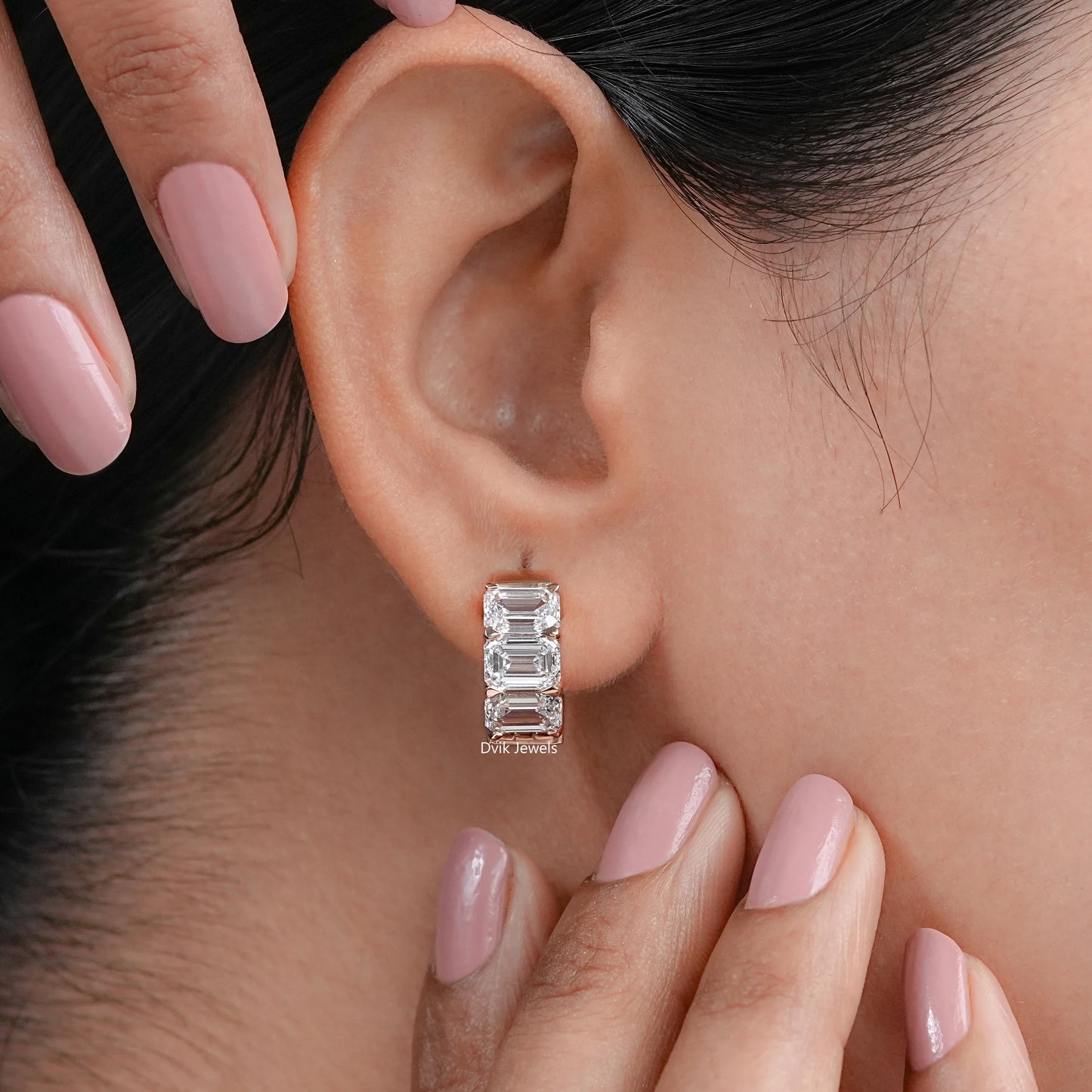 Emerald Cut Lab Diamond Huggies Earrings