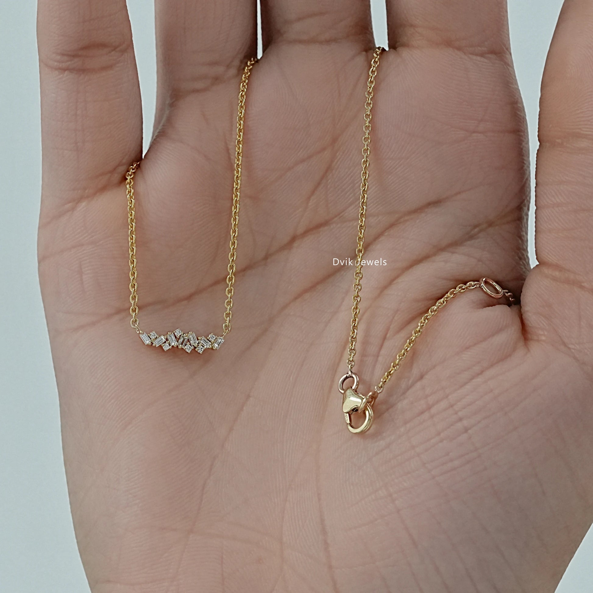 Baguette and Round Diamond Bar Necklace Pendant