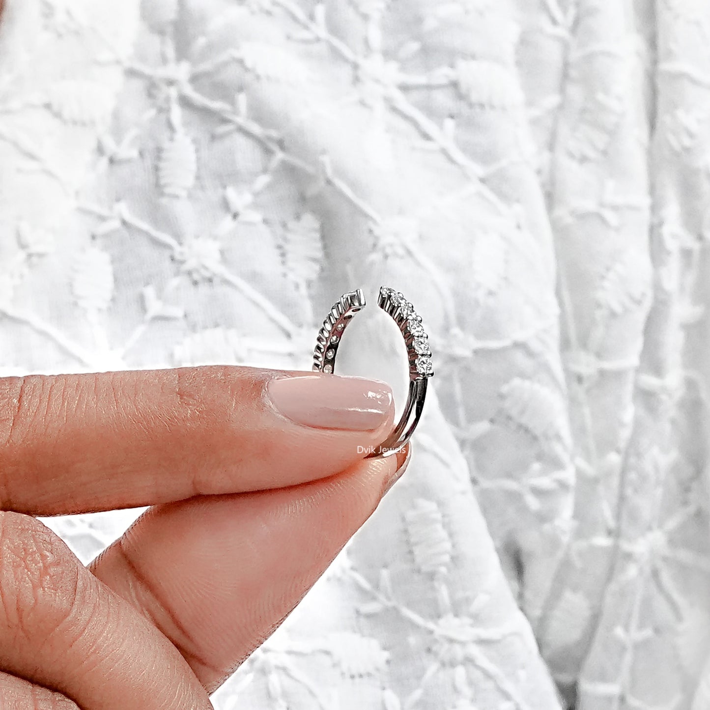 Open Cuff Round Cut Lab Diamond Dainty Ring