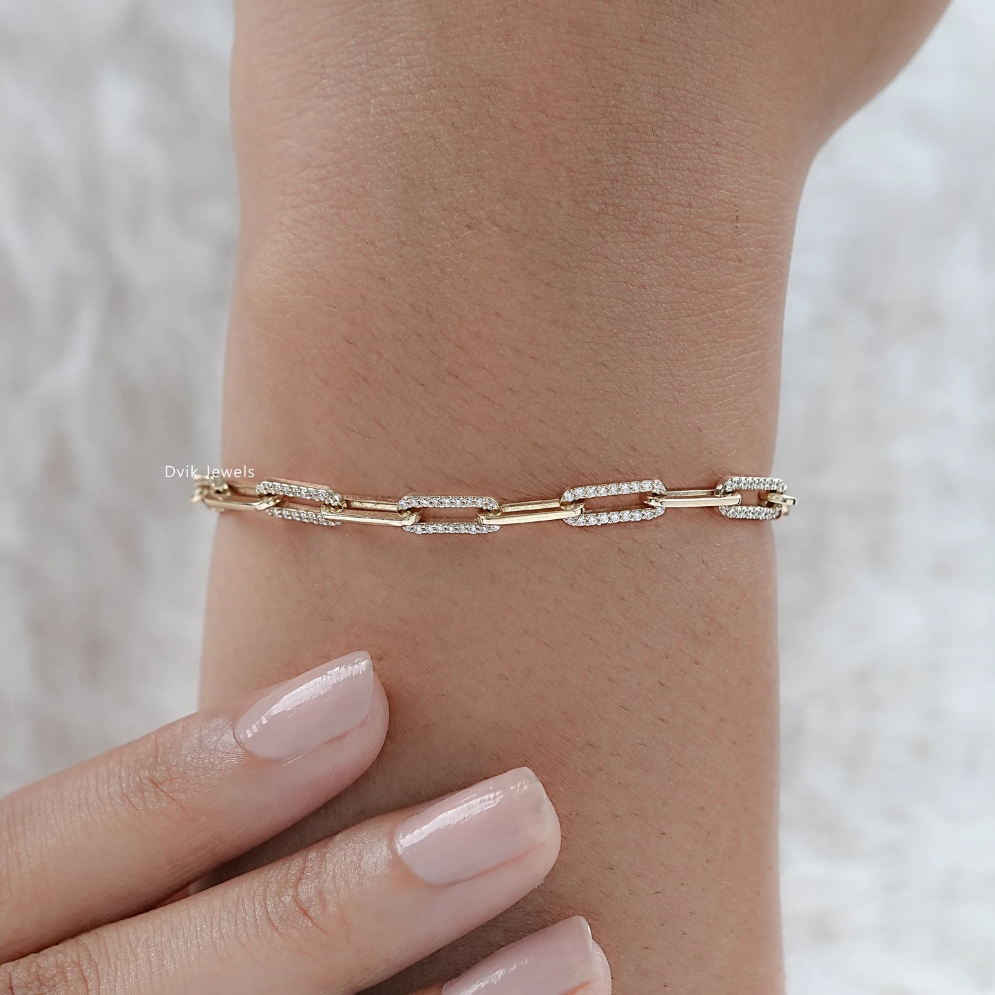 Round Cut Lab Diamond Paper Clip Link Bracelet