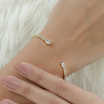 Pear And Round Cut Diamond Open Cuff Bracelet