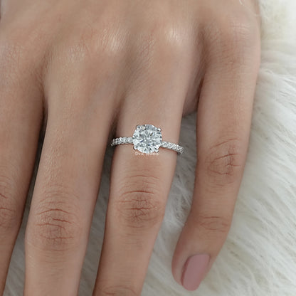 Round Cut Lab Diamond Pave Set Solitaire Ring