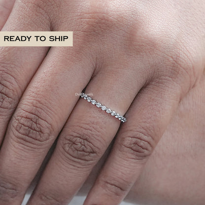 Tiny Round Diamond Half Eternity Wedding Band
