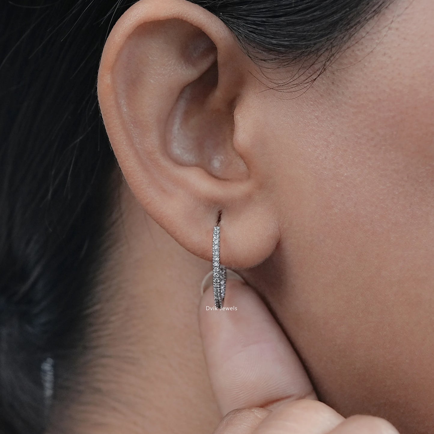 Dainty Round Diamond In-Out Hoop Earrings