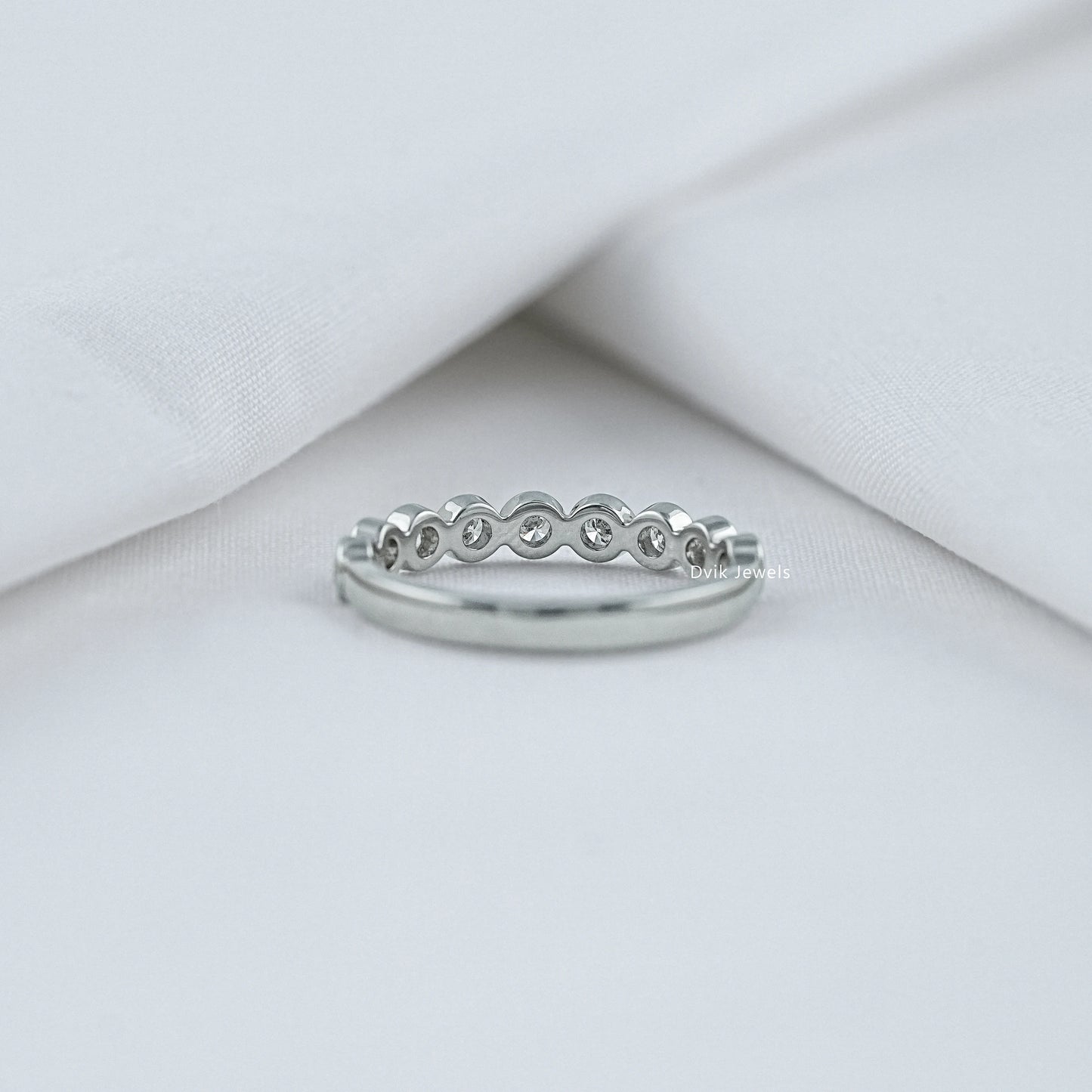 Round Cut Lab Diamond Bezel Set Half Eternity Band Ring