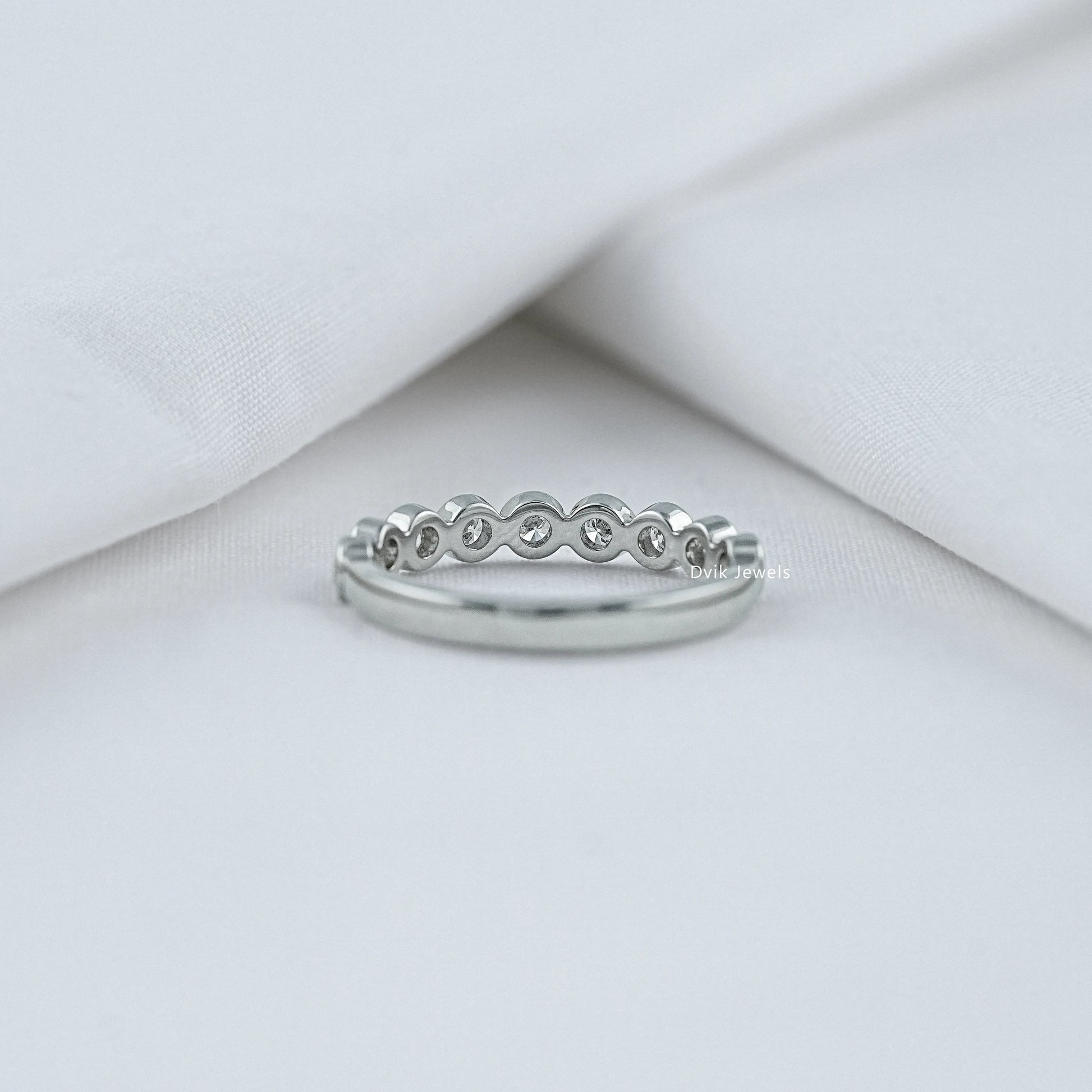 Round Cut Lab Diamond Bezel Set Half Eternity Band Ring