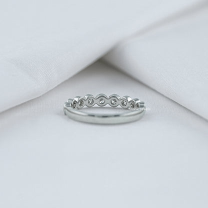 Round Cut Lab Diamond Bezel Set Half Eternity Band Ring