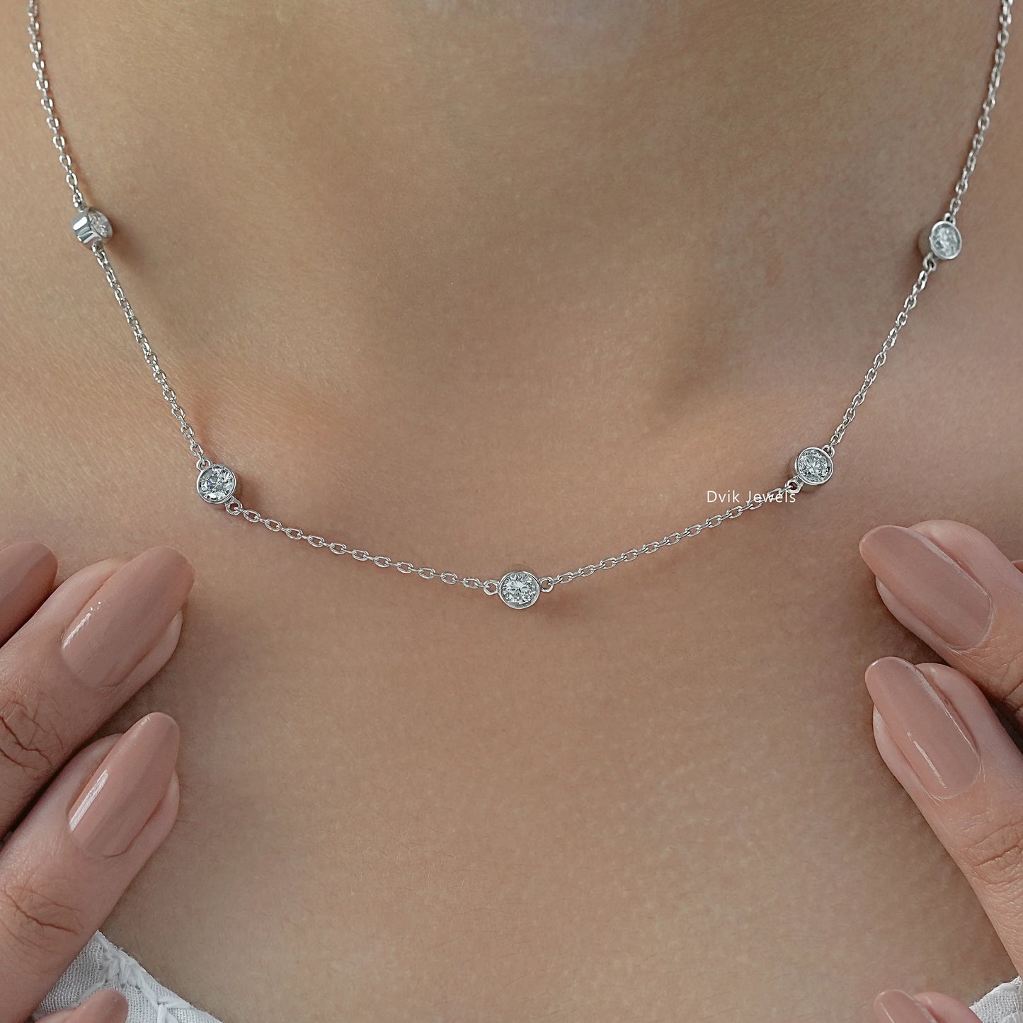 Round Bezel Lab Diamond Station Necklace