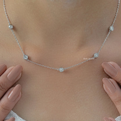 Round Bezel Lab Diamond Station Necklace