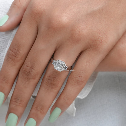 Emerald Cut Lab Diamond Three Stone Ring