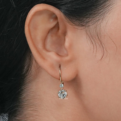 OEC Round Diamond Dainty Drop Hoop Earrings