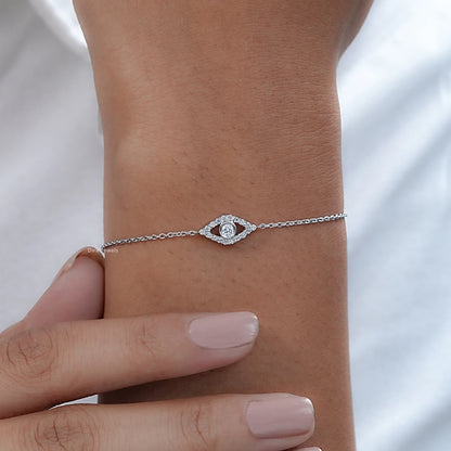 Bezel Set Accent Diamond Evil Eye Chain Bracelet