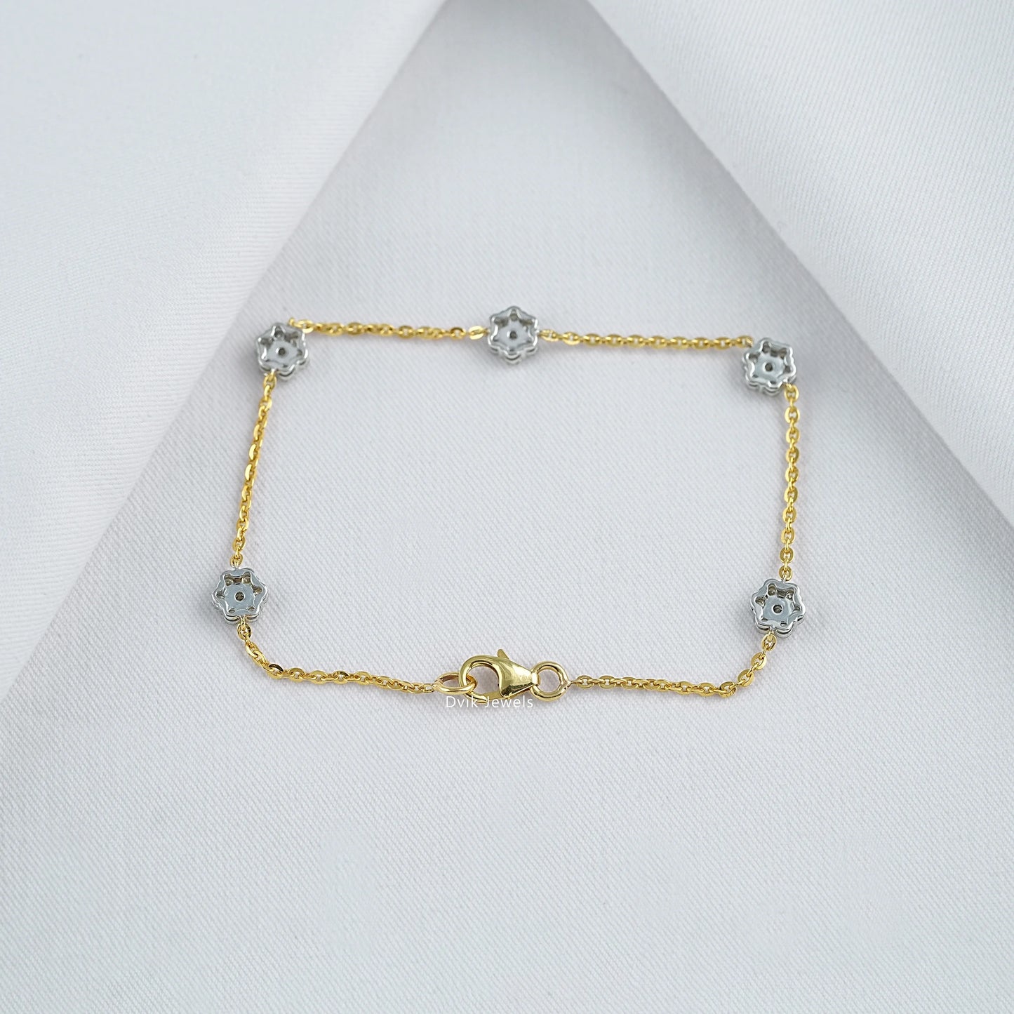 Floral Cluster Lab Diamond Station Chain Bracelet