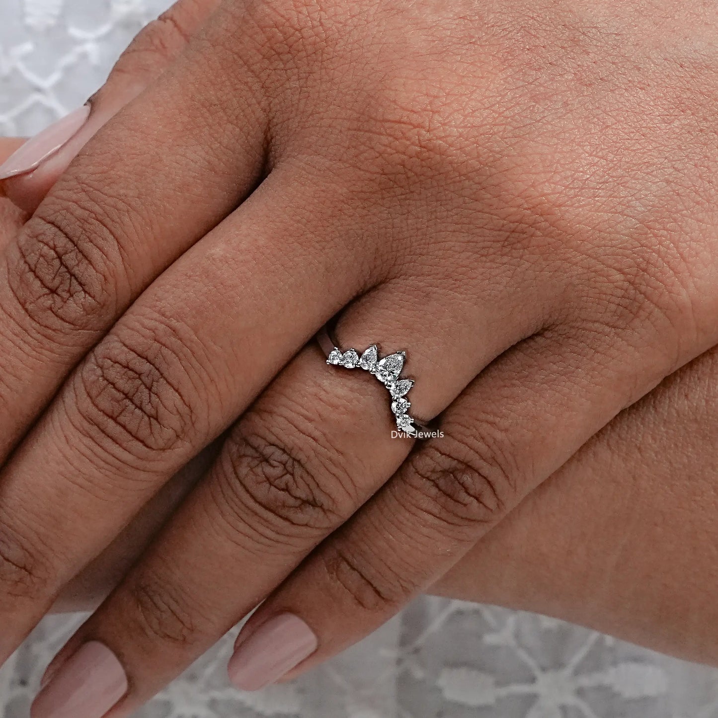 Pear And Round Diamond Curved Dainty Ring