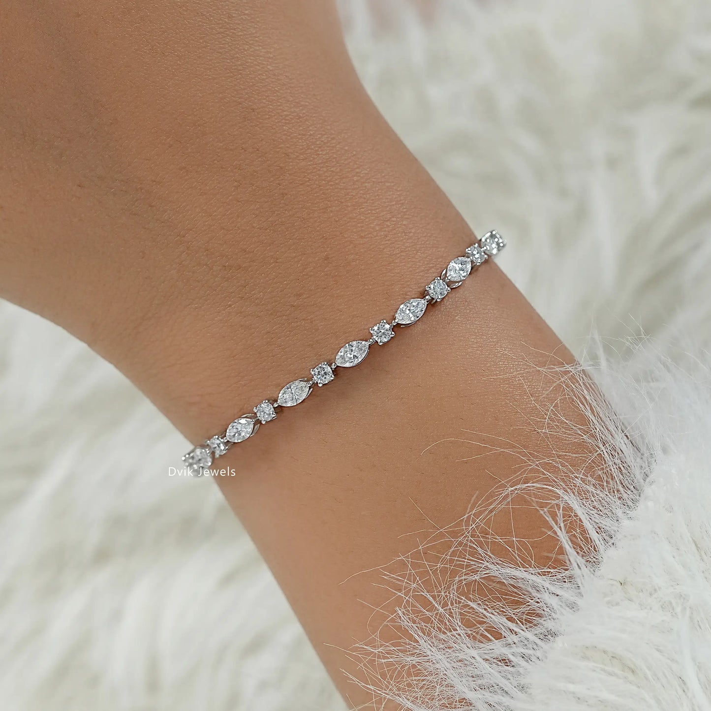 Marquise And Round Cut Lab Diamond Tennis Bracelet Bracelet
