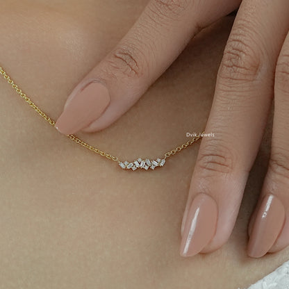 Baguette and Round Diamond Bar Necklace Pendant
