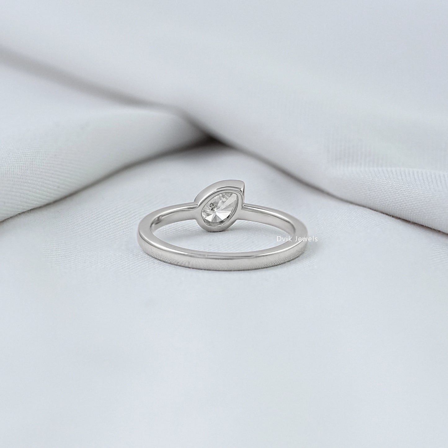 Pear Cut Lab Diamond Bezel Solitaire Ring Ring
