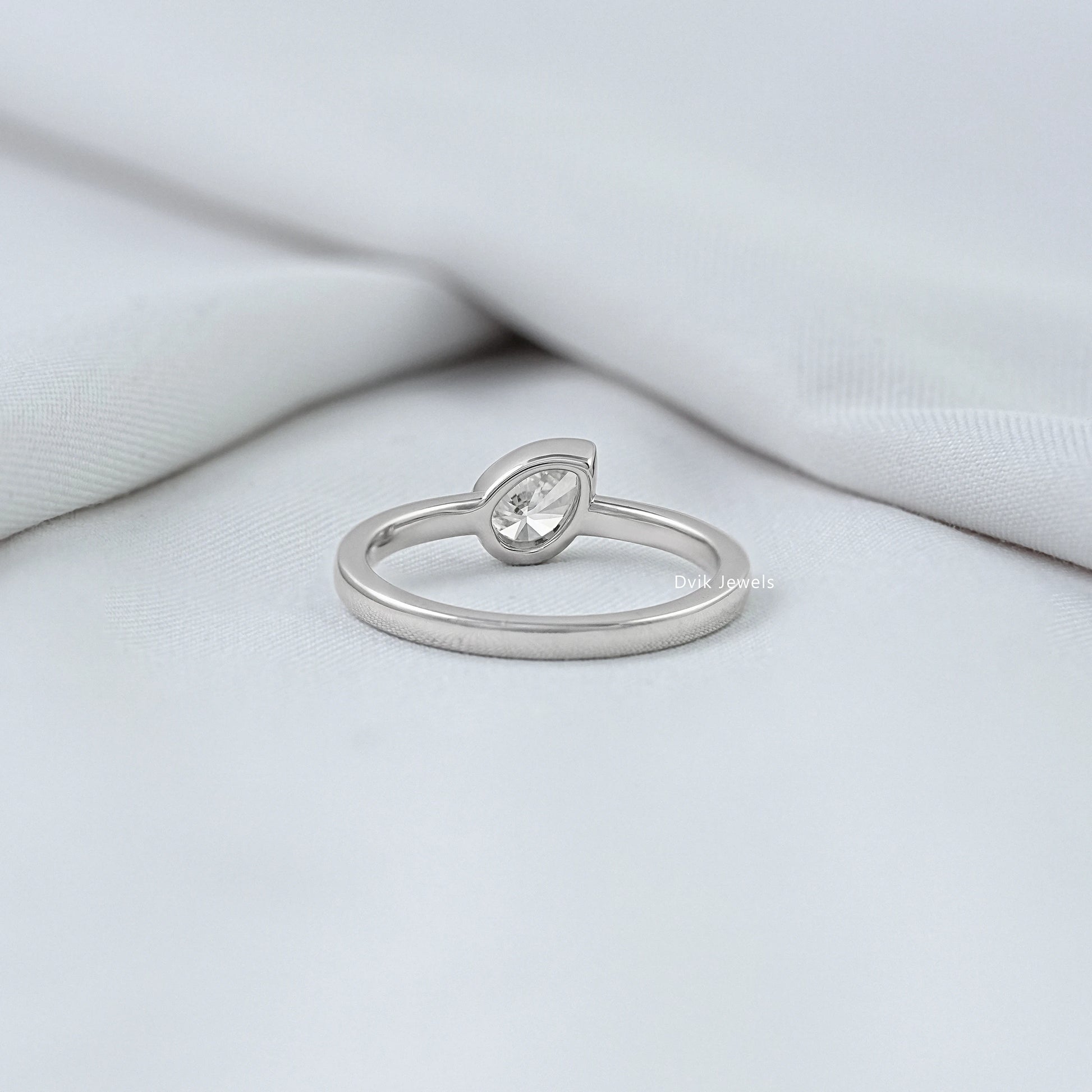 Pear Cut Lab Diamond Bezel Solitaire Ring Ring