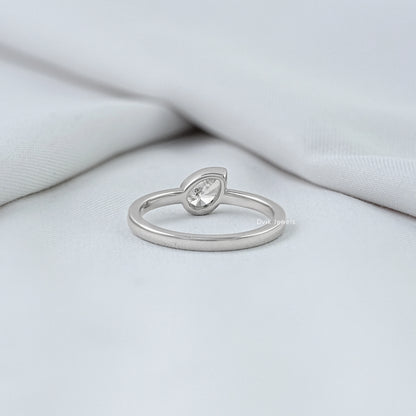 Pear Cut Lab Diamond Bezel Solitaire Ring Ring