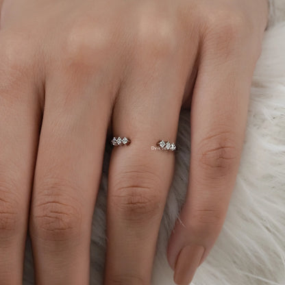 Round Cut Lab Diamond Double Cluster Open Ring Ring