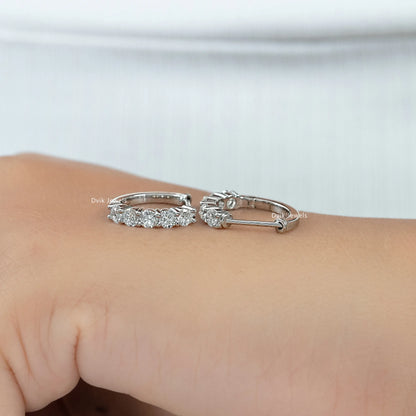 Round Lab Diamond Dainty Hoop Earrings Earrings