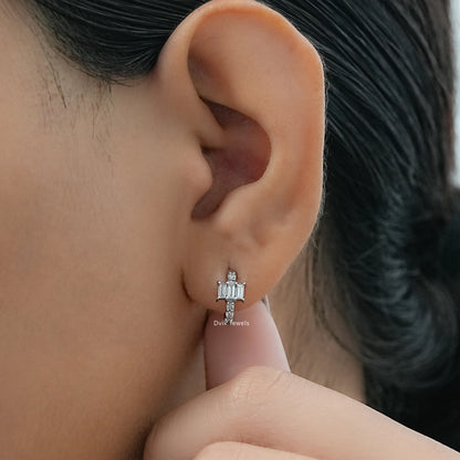 Baguette and Round Cut Lab Diamond Hoop Earrings Earrings