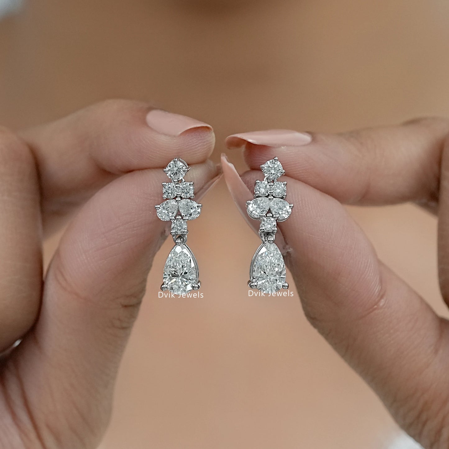 Pear And Round Diamond Dangle Drop Earrings