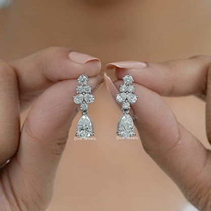 Pear And Round Diamond Dangle Drop Earrings