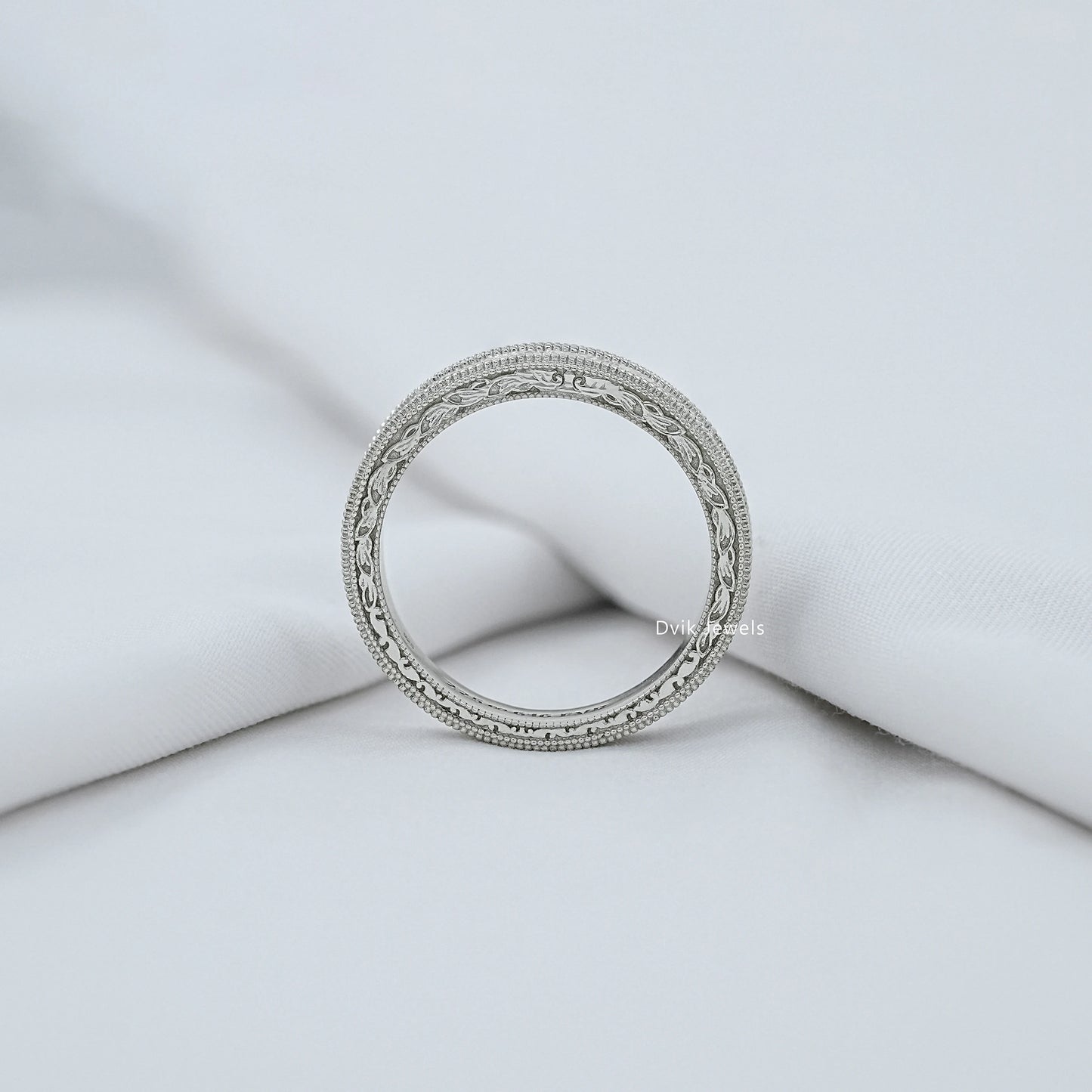 French Baguette Cut Diamond Engraving Men's Band