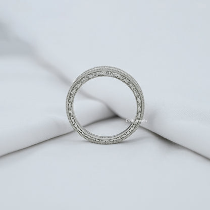 French Baguette Cut Diamond Engraving Men's Band