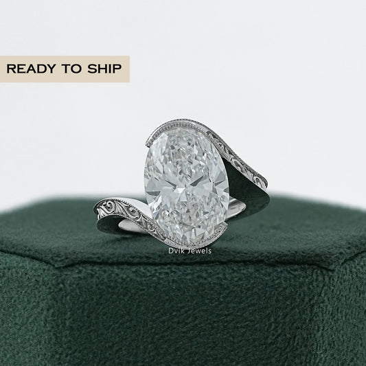 Oval Cut Diamond Milgrain Bypass Ring