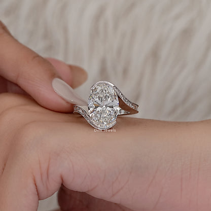 Oval Cut Diamond Filigree Bypass Ring