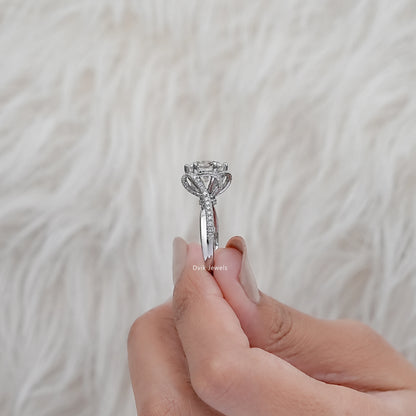 Round Cut Diamond Floral Halo Engagement Ring