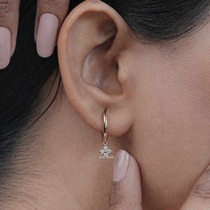 Round Diamond Flower Drop Hoop Earrings